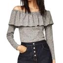 ZARA Knit Off The Shoulder Frill Long Sleeve Bodysuit Heather Grey Size Medium Photo 1