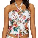 Becca  Women’s Size M White Multi Floral Emma Handkerchief Hem Tankini Swim Top Photo 0