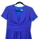 Carolina Herrera  Women's Blue V Neck Short Sleeve Draped Waist Wool Dress Sz 6 Photo 1