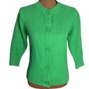 L.L.Bean  Kelly green cotton popcorn knit 3/4 sleeve sweater chunky buttons sz S Photo 0