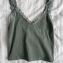 American Eagle Cropped Lace Trim V-Neck Tank Top Green Photo 0