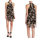 ASTR  The Label Women’s Black Floral Chiffon Twist Front Keyhole Mini Dress Photo 1