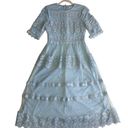 Just Me  Womes Size S Dress Midi Lace Short Sleeves Blue Cottage Modest Party Photo 2