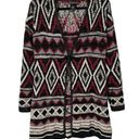 United States Sweaters  Black & Red Boho Aztec Single Closure Long Sweater Photo 0