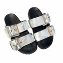 ALLSAINTS  Sz 7 Sian Leather Metallic Silver Slide Sandals Double Buckle Photo 3