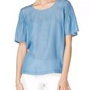 Maison Jules  Womens Blue Chambray Pleated Top Photo 0