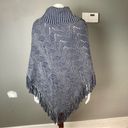 BCBG MaxAzria poncho sweater turtle funnel neck fringe denim blue grey one size Photo 3