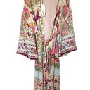 ZARA  Satin Boho Kimono Belted Robe Pink Rose Beige Size Medium NEW Photo 3