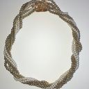 Twisted Vintage Gold Tone & Faux Pearl  Beads Beaded Boho Necklace Photo 3