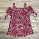 Brooks Bobbie  Pink White Green Paisley Print Off the Shoulder Short Sleeve Top S Photo 3