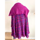 Boyne Valley Weavers Handmade Wool Blend Poncho Wrap Scarf Purple Plaid Fringe Size undefined Photo 3