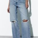 ZARA  High Waisted Distressed Raw Cut Denim Wide Leg Jeans Blue Women's Size US 4 Photo 0