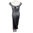 Oleg Cassini  Beaded Ruched Metallic Off-Shoulder Sheath Gown Gunmetal Size 12 Photo 4