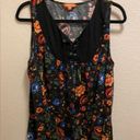 Modcloth  Floral Sleeveless Front Lace Up Tassel Top. Size 1X Photo 0