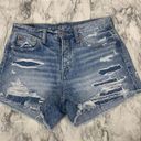 American Eagle  Hi-Rise Festival Midi Distressed Shorts Denim size 2 button fly Photo 0