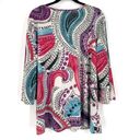 Susan Graver  Womens Paisley Bell Sleeves Pleated Front Dress Multi-Color Size XL Photo 2