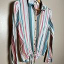 Roxy SALE!  Striped Collared Tie Bottom Shirt Size M EUC Photo 2