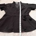 Monteau  Black & White Polkadot Wrap Peplum Short-Sleeve Blouse Photo 12