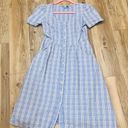 Draper James  Dress Blue Plaid Button Down Linen Blend Cottagecore size 2 Photo 5