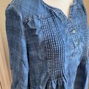 Style & Co  Quarter Button Plaid Print Denim Blouse Photo 2