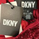 DKNY Women's Cocktail Dress Size 14 Red Sequined Short Sleeve Shift Photo 6