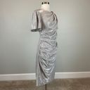 Betsy and Adam  Women's Cocktail Dress Size 8 Silver Metallic Short Sleeve Sheath Photo 1