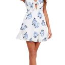 Lulus  Venetia Blue and White Floral Print Tie-Front Skater Dress - Medium Photo 1