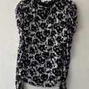 DKNY  FLORAL Long Sleeve Ruffle Neck Blouse Top SIZE SMALL white black Photo 4