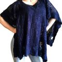 New York And Company  Poncho Top Navy Crochet Knit Lagenlook Boho Beach Cover Up Photo 3