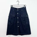 Massimo Dutti  dark wash denim skirt high-waist button front cargo pockets 6 Photo 2