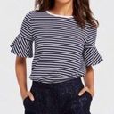 Draper James Navy Blue Stripe Ruffle Short SleeveT Shirt Small Photo 0