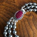 Handcrafted filigree cameo gray Czech Pearl genuine ruby gemstone clasp necklace Photo 7