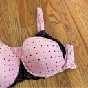 AVENUE Plus Size Pink Black Polka Dot Lace Trim Back Clasp Underwire Bra sz 46D Photo 1