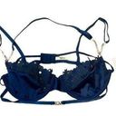 Roma  Confidential Navy Blue Satin & Lace Bra with Gold Accent—Size Large Photo 0