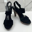 Loeffler Randall  Women's Suede Platform Wooden Heel Sandals Black Size 7 Photo 0