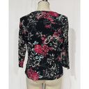 Emma James  Petite Women's Black Floral V-neck 3/4 Sleeve Stretch Top Size XL Photo 1