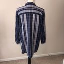 Lou & grey  Size M Button Down Tunic Length Top Purple Plaid Shirt Long Sleeve Photo 4