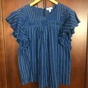 Style & Co  Blue White Stripes Cotton Loose Top Flutter Sleeve Size XL Photo 0