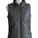 Poof! Poof Quilted Vest Deep Gray Faux Leather Quilted Knit Side Panel Pockets Small Photo 2