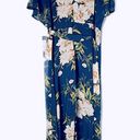 Luxology Navy Floral Print Chiffon High Low Faux Wrap Dress Size 16 New! Photo 1