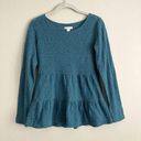 Garnet Hill  Womens Lace Knit Teal Sheer Top Overlay Size XS Long Sleeve Tiered Photo 0