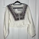 Free People  Iggie Embroidered Crop Top White With Blue Embroidery NWT Size XS Photo 2