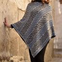 Peruvian Link Tahoe Alpaca Poncho Knit Sweater Shawl Silver Gray Blue Print OS Size undefined Photo 7