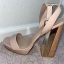 ALDO  NUDE OPEN TOE PLATFORM CHUNK WOOD-MIRRORED HEELS WITH ANKLE STRAP SIZE 9 Photo 9