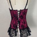 Frederick's of Hollywood   Black Pink Whimsygoth Vintage Pink Lace Corset Top Photo 4