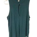 Free People  We The Free Women's XS Green Faye Keyhole Neck Cut-Out Ribbed Blouse Photo 0