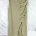 Oak + Fort Satin Midi Slip Skirt High Waisted Front Slit Bias Cut Elm Sage Green Photo 0