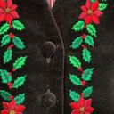 Karen Scott Vintage  Vest Black Velvet Red Green Holiday Poinsettias Embroidery Photo 5