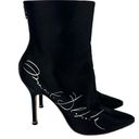 Manolo Blahnik  + Vetements Printed Satin Ankle Boots In Black Photo 5