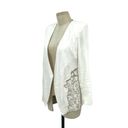 Alice + Olivia  Jenice Lace Inset Open Front Blazer White Linen Size Small Photo 3